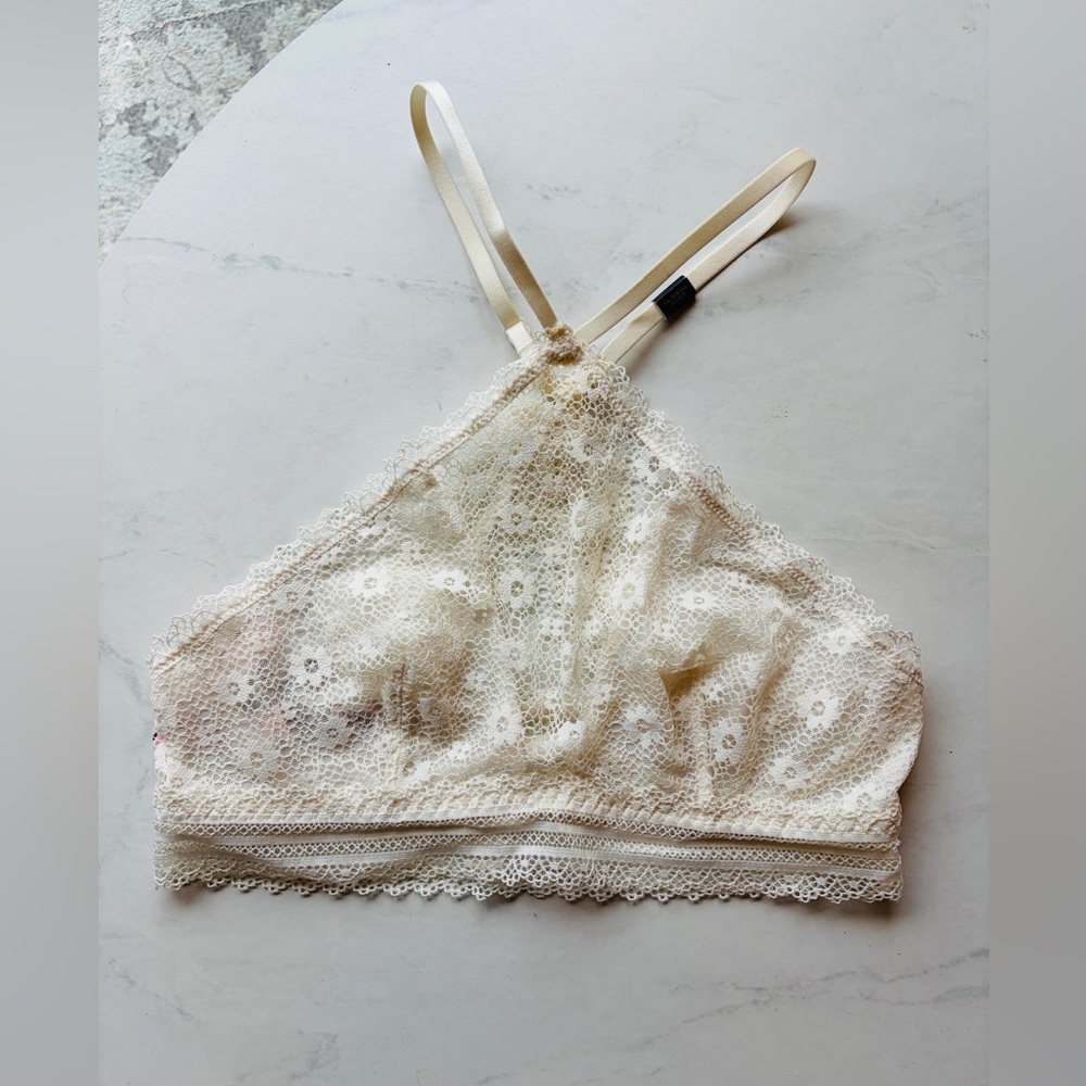 NWT Victoria's Secret Lace Halter Bralette Ivory Size S Fits XS